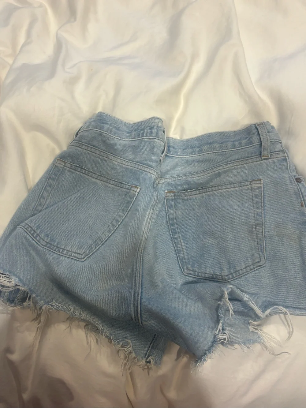 Agolde Light Blue Distressed Denim Cutoff Shorts Parker Long 27